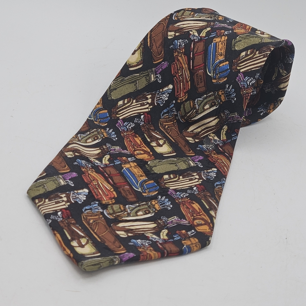 Vintage 1997 Nicole Miller golf bag design silk necktie